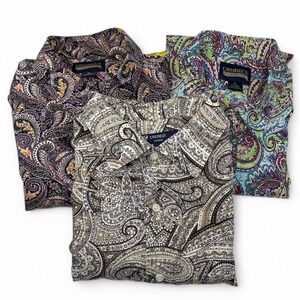 Mens Paisley Button Up Shirts Lot 3 Long Sleeve Collared Preppy Casual XL